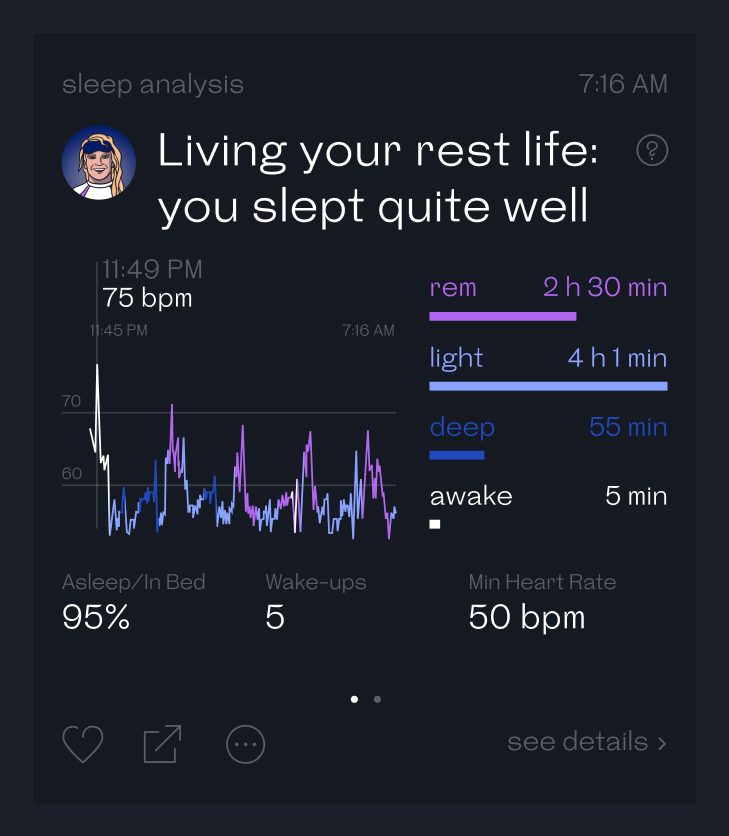 Sleep cycle with REM and NREM phases screenshot from Welltory app